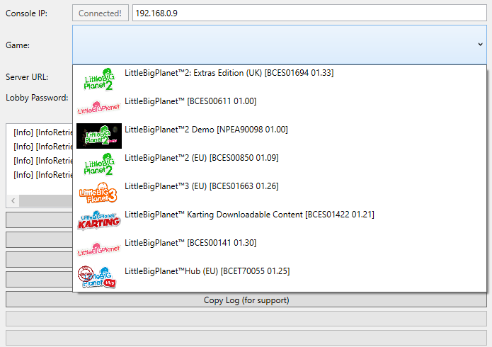 A screenshot of the Refresher game select screen. You must choose a littlebigplanet game from the list that you want to patch