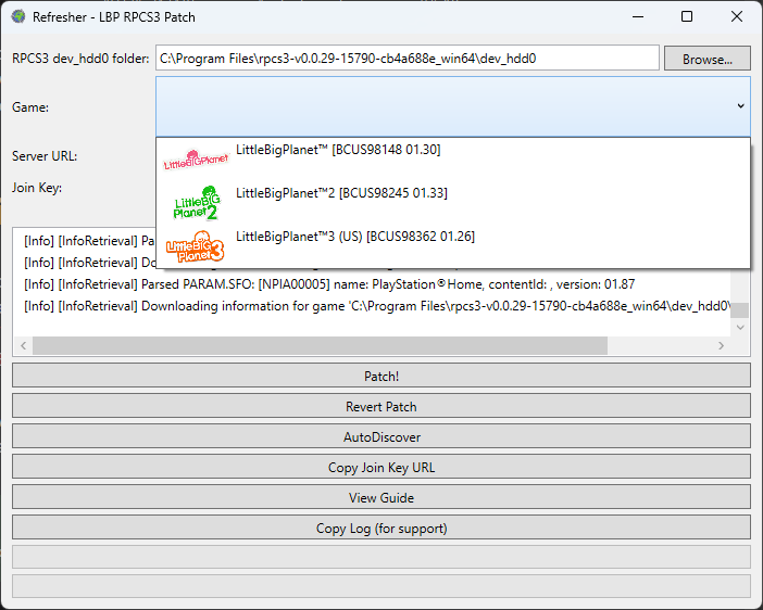 Select a LittlebigPlanet game to patch in refresher
