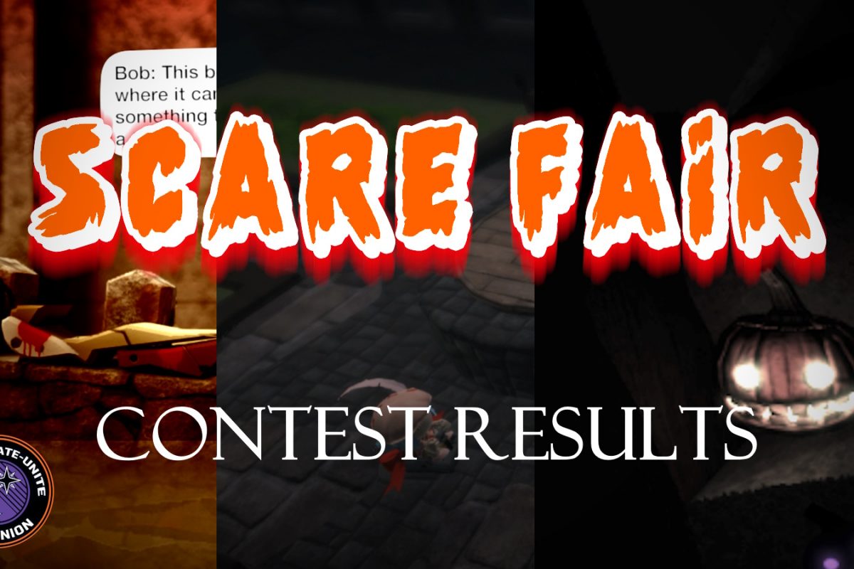 Some of the LittleBigPlanet Scare Fair contest levels are shown in the background in thirds.