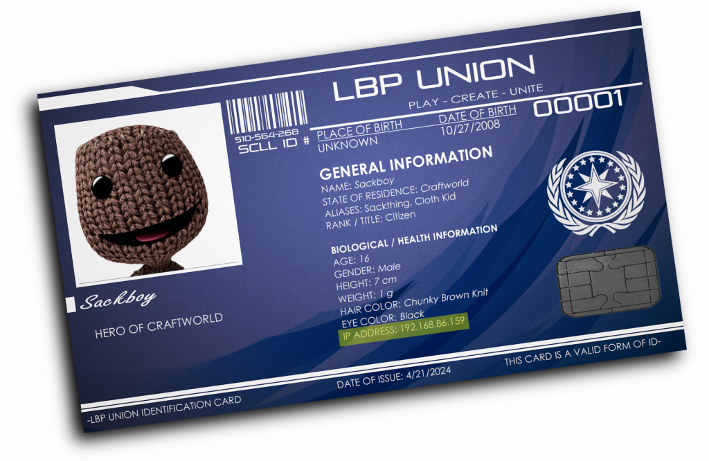 Sackboy's LBP Union ID card. 