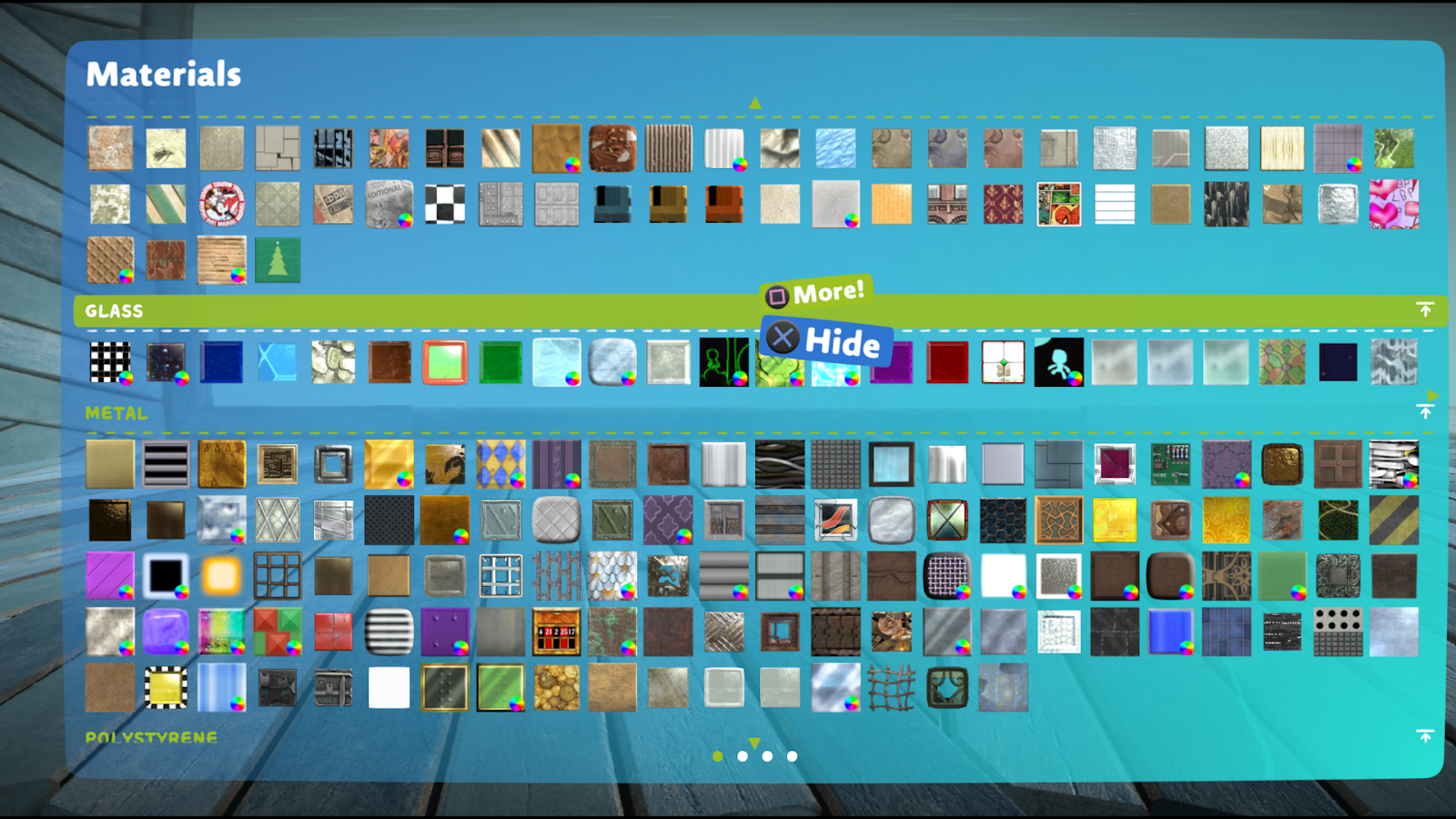 A wide view of the littlebigplanet 3 popit materials page