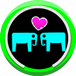 A LittleBigPlanet level badge for walking with elephants with two elephants and a heart between them